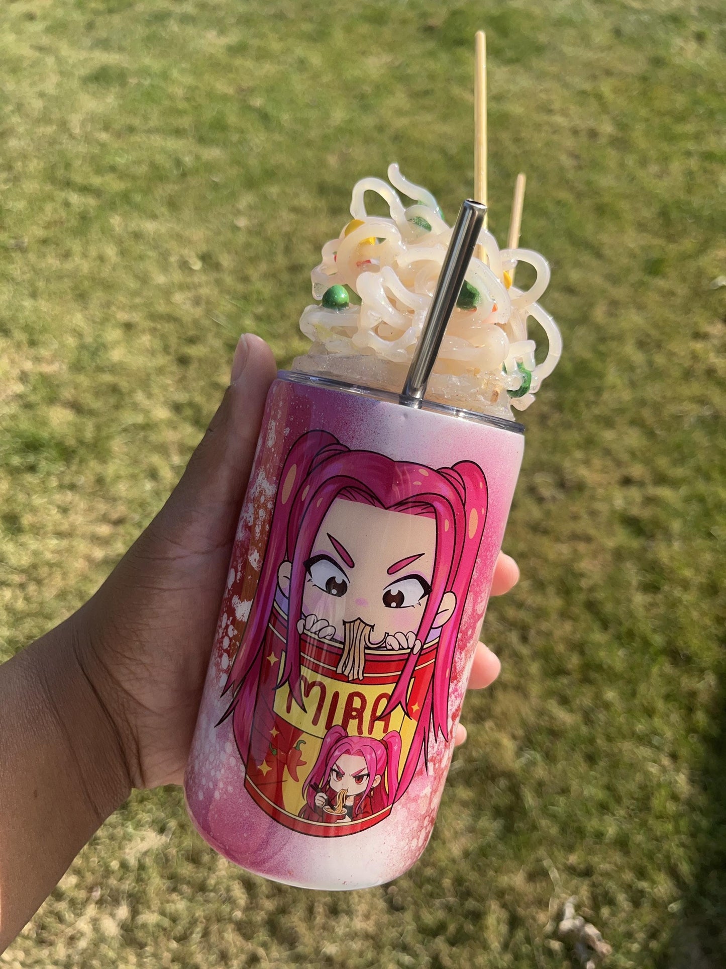 K-Pop Demon Hunters Ramen Tumbler with Magnetic Topper | Anime Cup | Kawaii Drinkware | Rumi, Zoey, Mira | Custom Name | 12oz-30oz