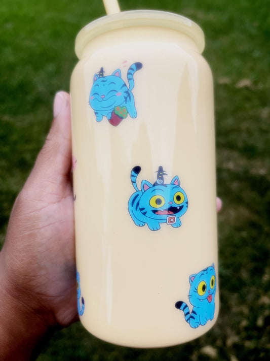 Derpy the Blue Tiger & Sussy the Six-Eyed Magpie Cream Tumbler