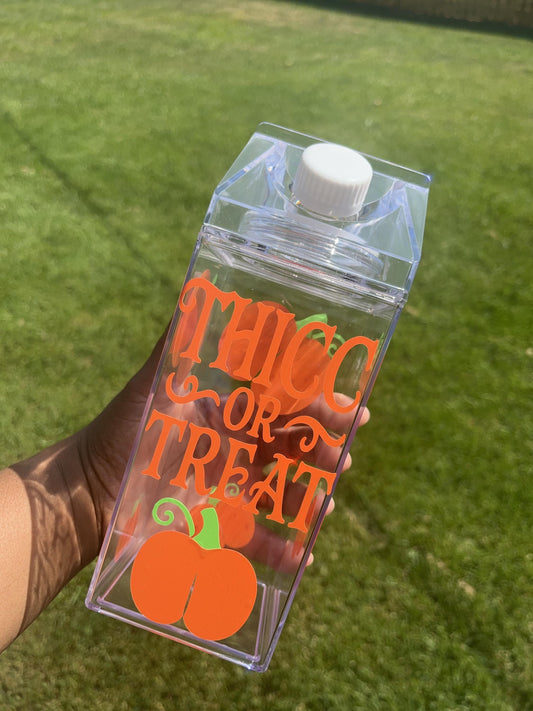 Thicc or Treat Milk Carton Water Bottle: Spooky Halloween Drinkware
