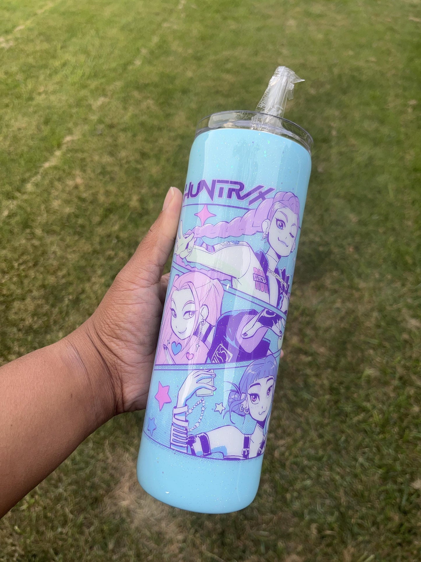 Handmade K-Pop Demon Hunters Tumbler | Anime-Inspired Stainless Steel Cup with Straw | Multiple Sizes