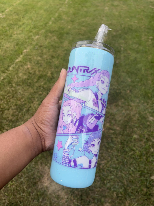 Handmade K-Pop Demon Hunters Tumbler | Anime-Inspired Stainless Steel Cup with Straw | Multiple Sizes