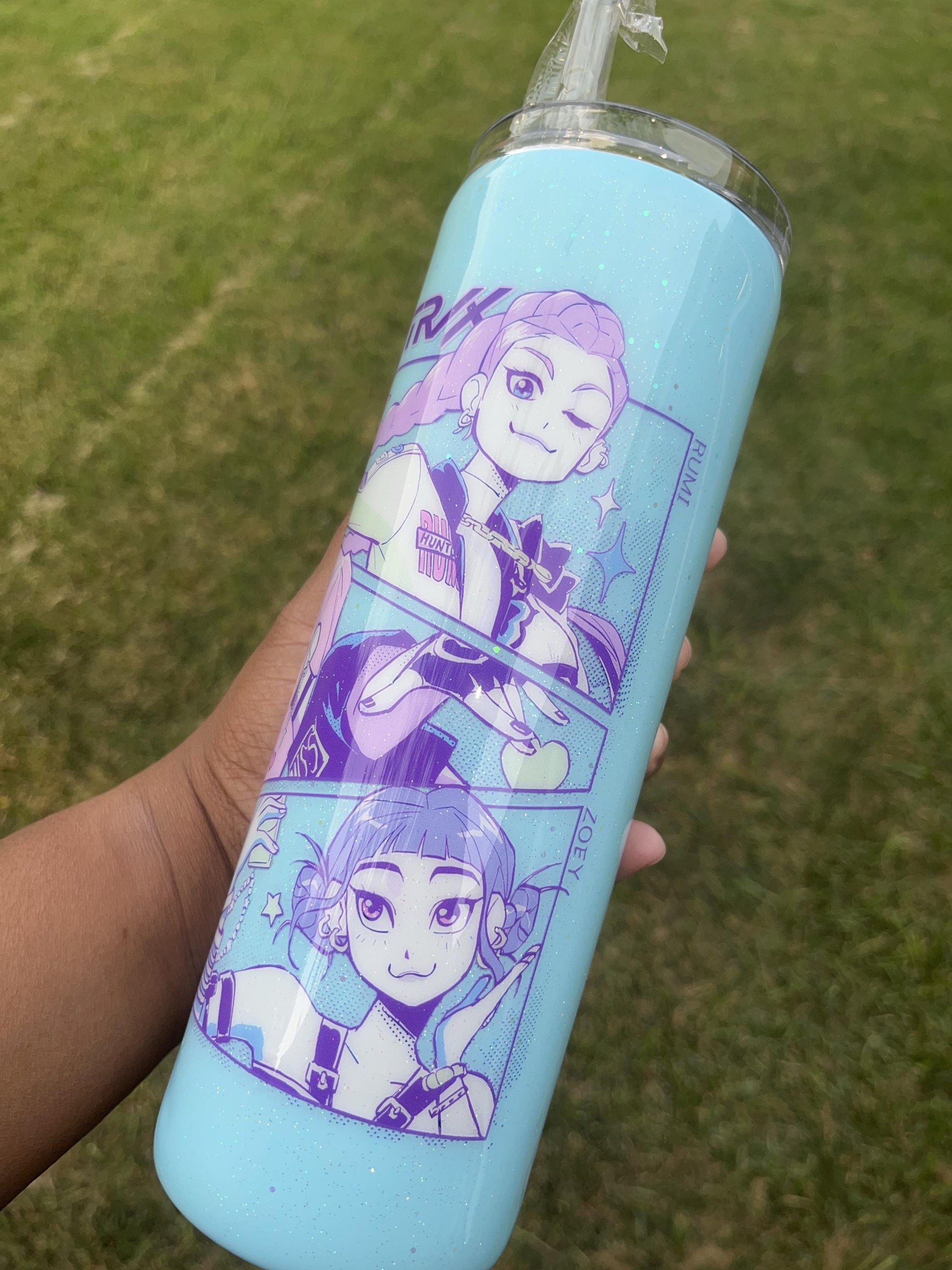 Handmade K-Pop Demon Hunters Tumbler | Anime-Inspired Stainless Steel Cup with Straw | Multiple Sizes