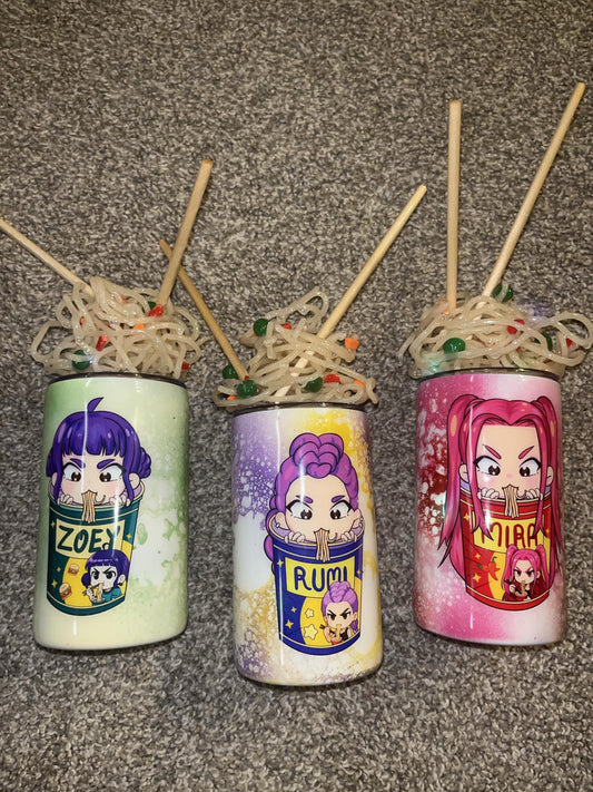K-Pop Demon Hunters Ramen Tumbler with Magnetic Topper | Anime Cup | Kawaii Drinkware | Rumi, Zoey, Mira | Custom Name | 12oz-30oz