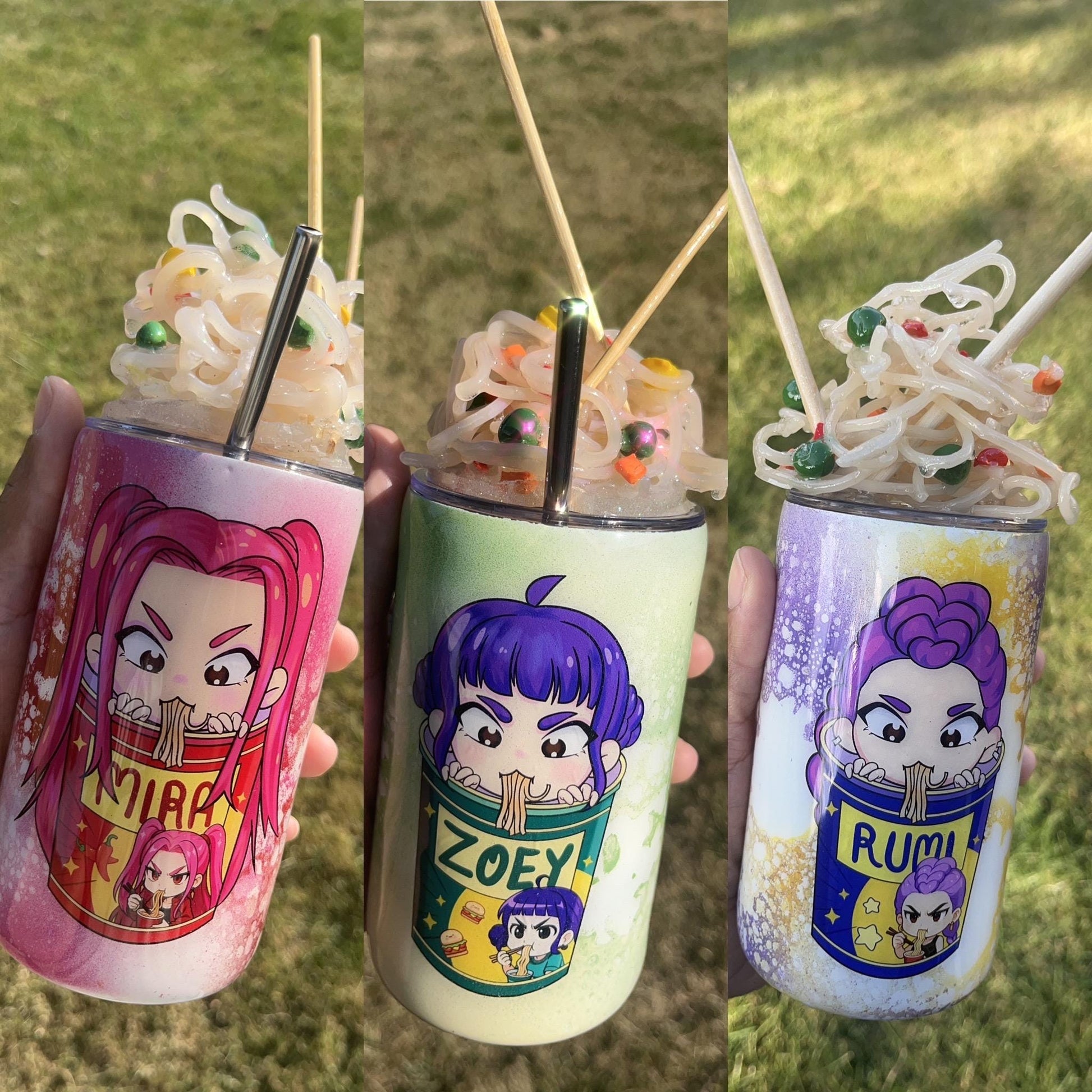 K-Pop Demon Hunters Ramen Tumbler with Magnetic Topper | Anime Cup | Kawaii Drinkware | Rumi, Zoey, Mira | Custom Name | 12oz-30oz