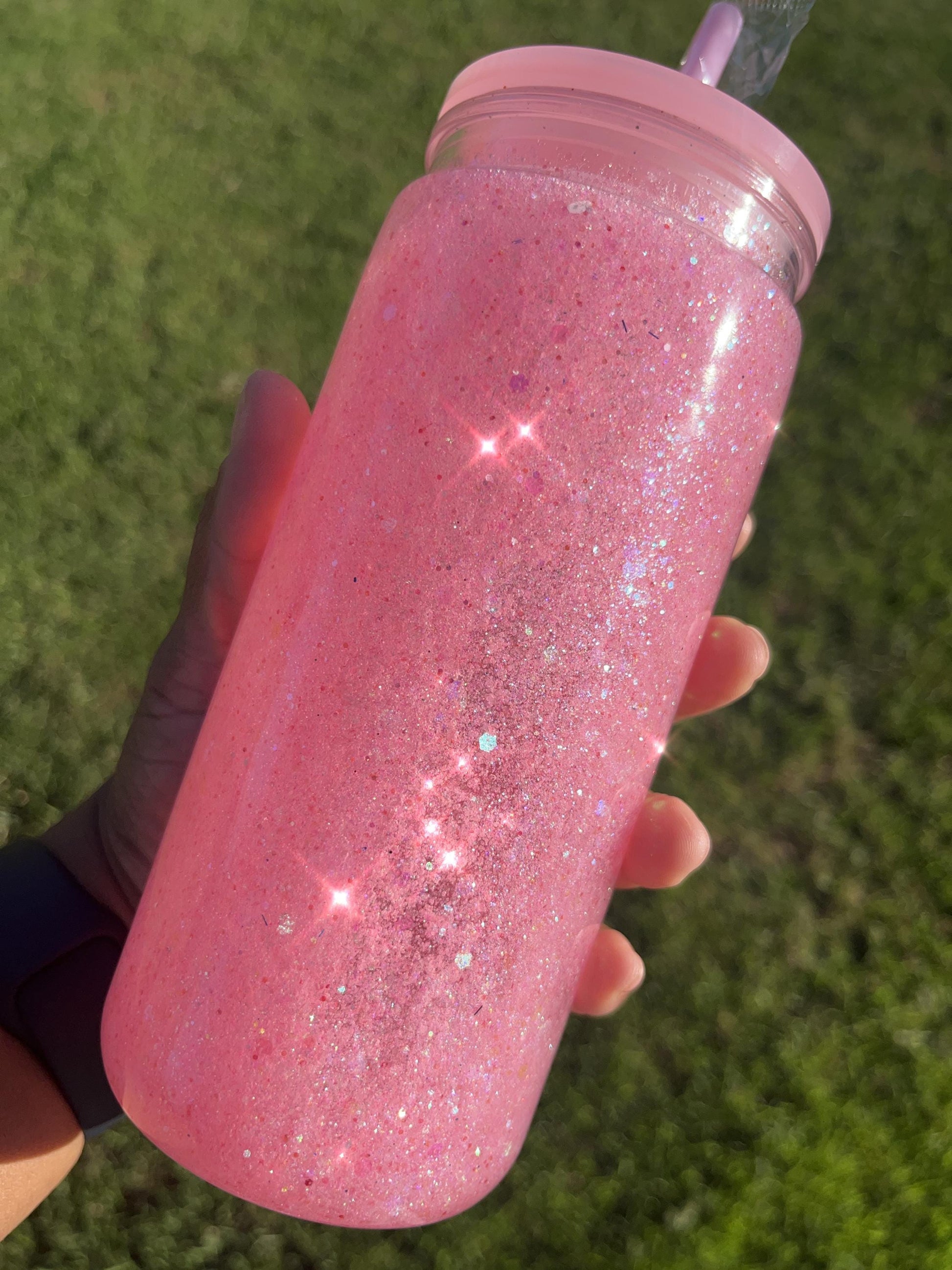 Halloween Ghost Tumbler 20oz – Mean Ghouls Pink Glass or Glitter Snowglobe Cup with Straw