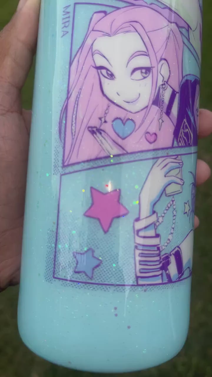 Handmade K-Pop Demon Hunters Tumbler | Anime-Inspired Stainless Steel Cup with Straw | Multiple Sizes