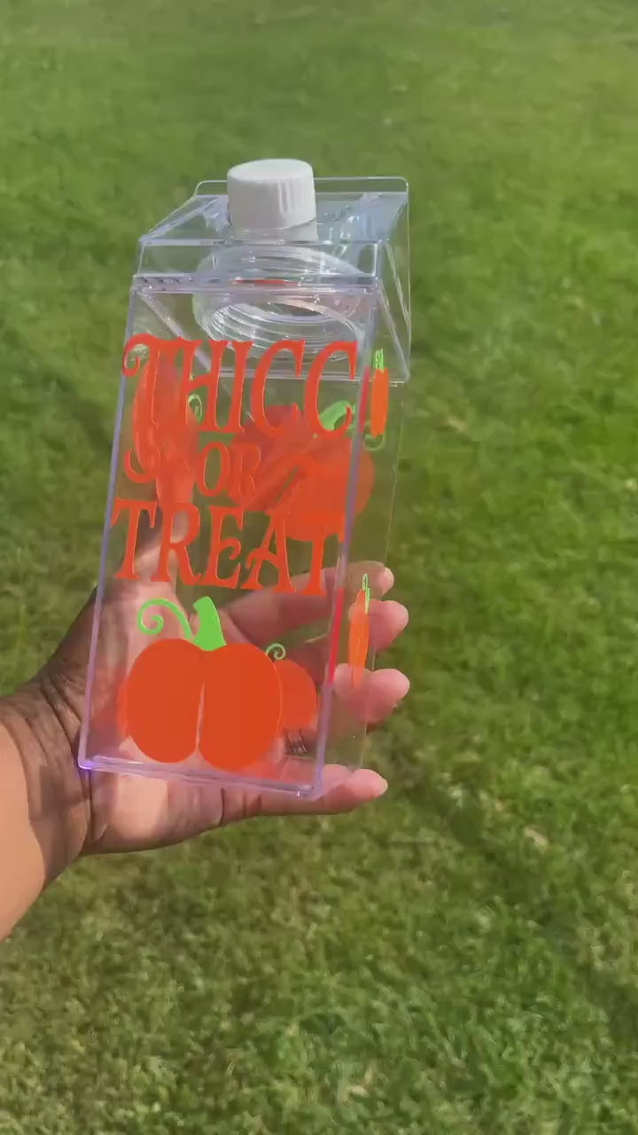 Thicc or Treat Milk Carton Water Bottle: Spooky Halloween Drinkware